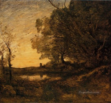 Jean Baptiste Camille Corot Painting - Noche Torre Distante plein air Romanticismo Jean Baptiste Camille Corot
